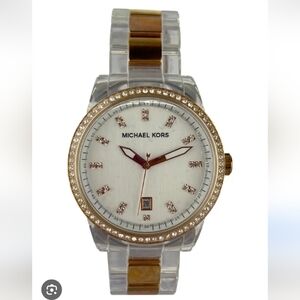 AUTHENTIC Michael Kors Rose Gold and Silver Crystal Watch Mk5405